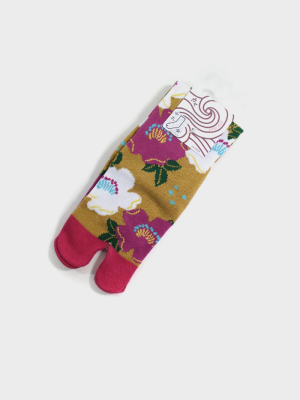 Tabi Socks, Tan And Pink Wild Rose (s/m)