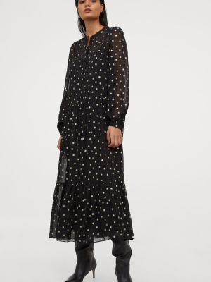 Puff-sleeved Chiffon Dress