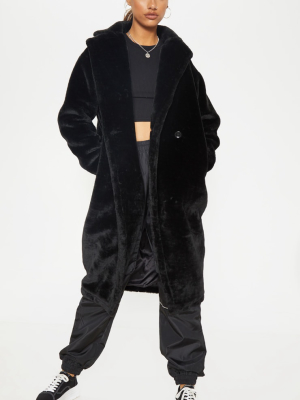 Tall Black Faux Fur Long Line Coat