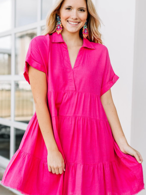 In My Thoughts Hot Pink Linen Dress