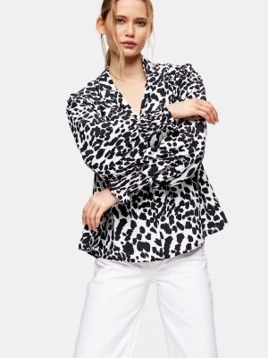 Black And White Animal Print Yoke Top