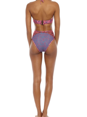 Nissa High Cut High Waist Bikini Bottom - Pink & Purple Abstract Print