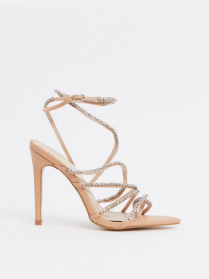 Public Desire Starstruck Embellished Heeled Sandals In Beige