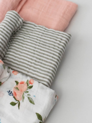 Cotton Muslin Swaddle Blanket Set - Watercolor Roses
