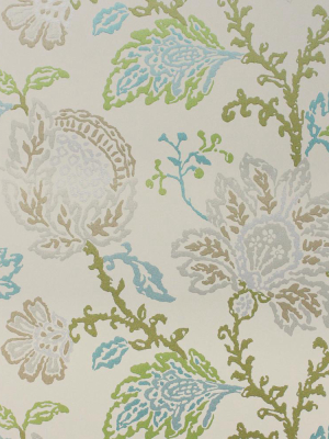 Coromandel Wallpaper In Stone, Green, And Aqua By Nina Campbell For Osborne & Little