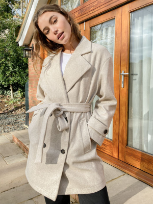 Stradivarius Double-breasted Coat In Beige