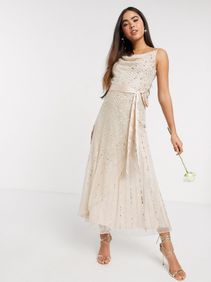 Amelia Rose Bridesmaid Embellished Cami Midi Dress In Rose Gold