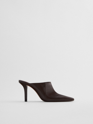 Square Toe Heeled Leather Mules