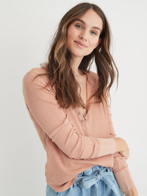 Aerie Ribbed Henley Long Sleeve T-shirt