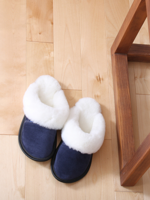 Sheepskin And Suede Slip On Slipper Navy