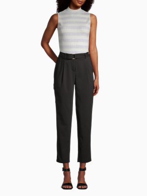Straight Leg Belted Cropped Pants