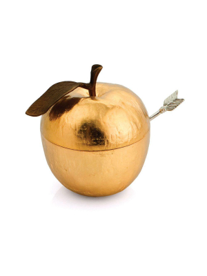 Apple Honey Pot W/ Spoon Goldtone