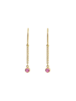 Mini Diamond Stick Drop Earrings - Pink Sapphire