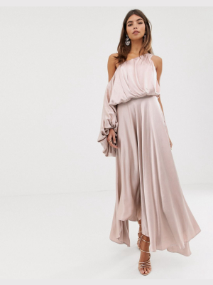 Asos Edition Blouson One Shoulder Dress In Satin