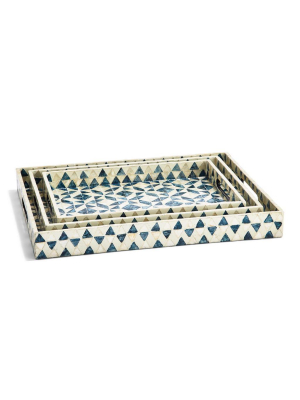 Geometric Set Of 3 Mother Of Pearl Gallery Trays