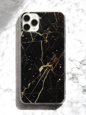 Black Marble With Gold Foil Confetti Iphone Case