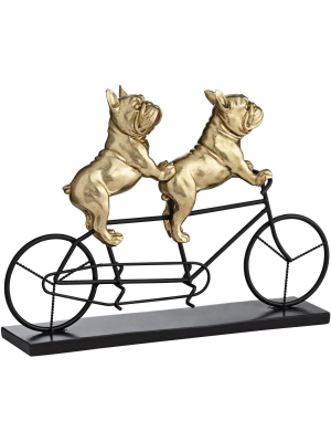 Studio 55d Bulldogs On Bicycle 15 3/4" Wide Gold Sculpture