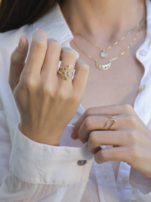 Crescent Moon Gold Plated Sterling Silver Ring