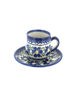 Blue Rose Polish Pottery Spring Blossom Espresso Cup & Saucer