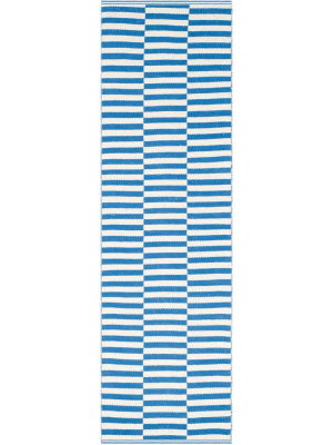 Montauk Checker Ivory/blue Runner Rug