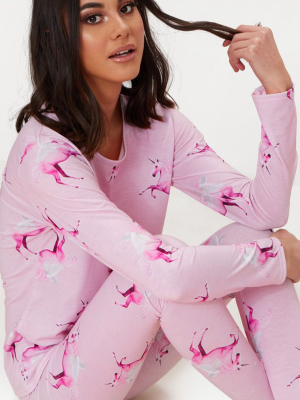 Prettylittlething Unicorn Pink Long Pj Set