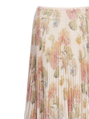 Redvalentino Tulle Trim Floral Pleated Skirt