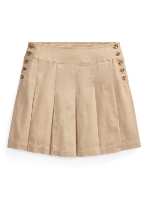 Pleated Cotton Chino Skirt