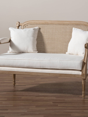 Clemence Upholstered Whitewashed Wood Sofa Loveseat Ivory/oak - Baxton Studio