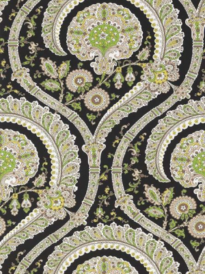 Sample Les Indiennes Wallpaper In Black And Green Color By Nina Campbell