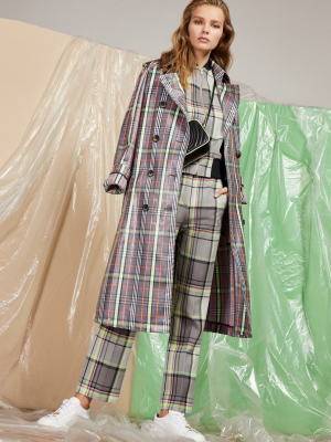 Coated Check Trench Coat