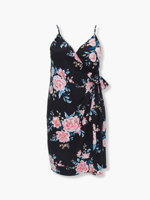 Plus Size Surplice Floral Dress