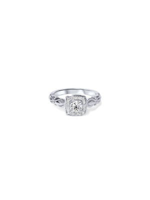 Pompeii3 1/2ct Vintage Cushion Halo Diamond Engagement Ring 14k White Gold