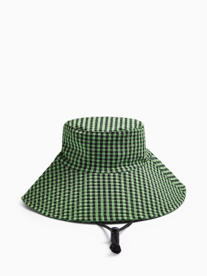 Green Check Tie Wide Bucket Hat