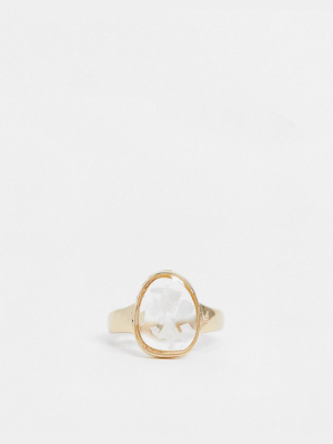 Topshop Ring With Crystal Stone In Gold