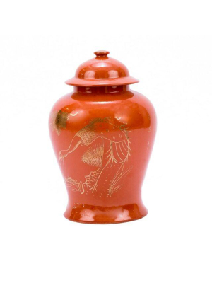 Orange Temple Jar With Gilt Pine And Crane