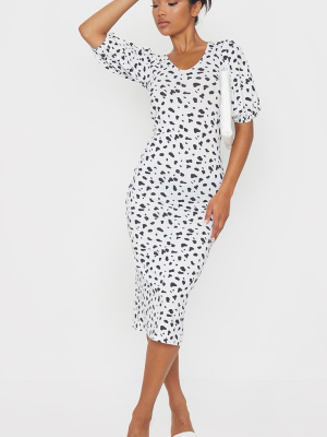 White Dalmatian Print Scoop Neck Midi Dress