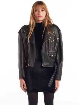 Black Eyelet Lace-up Leather Moto Jacket