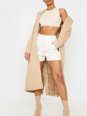 Cream Faux Leather Tailored Shorts