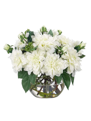 White Dahlia In Glass Bubble Vase