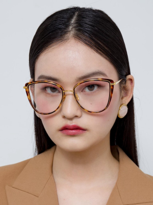 Liza Cat Eye Optical Frame In Tortoiseshell And Yellow Gold