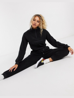 Asos Design Tracksuit Fleece Top With Half Zip / Slim Jogger In Black