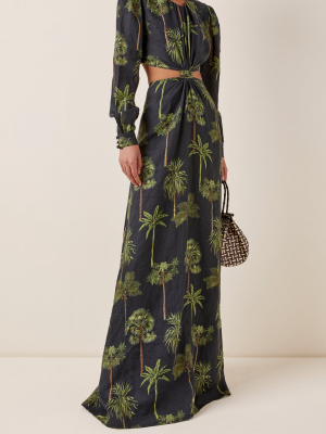 Parana Tropico Cutout Printed Linen Maxi Dress