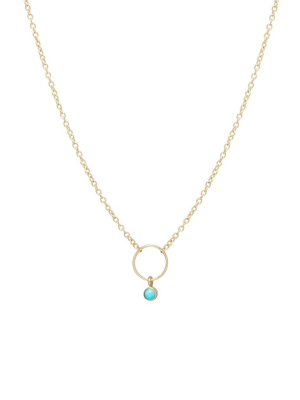 14k Dangling Bezel Turquoise Circle Necklace