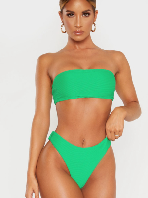 Green Ribbed Bandeau Bikini Top