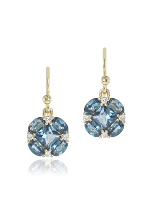 Blue Topaz & Diamond Quadrille Drop Earrings