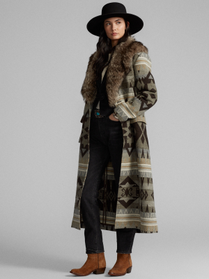 Shearling-collar Jacquard Coat