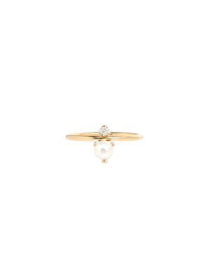 14k Pearl And Diamond Stacked Ring