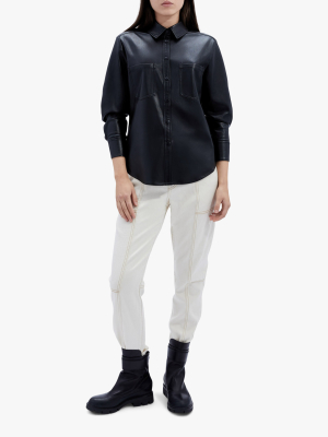 Standard Ryder Faux Leather Pleated-sleeve Shirt