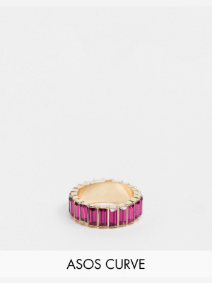 Asos Design Curve Ring With Pink Baguette Crystal Stones In Gold Tone