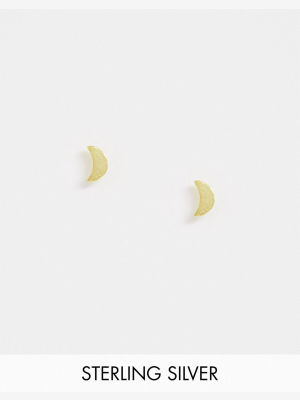 Kingsley Ryan Earrings In Sterling Silver Gold Plated Crescent Moon Stud